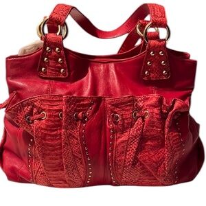 CHI designed by FALCHI red genuine leather shoulder bag with crossbody strap